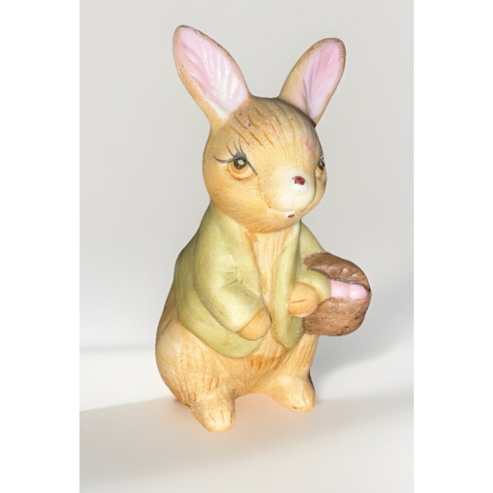 Vintage Henriksen Imports Ceramic Bunny Anthropomorphic Figurine Basket